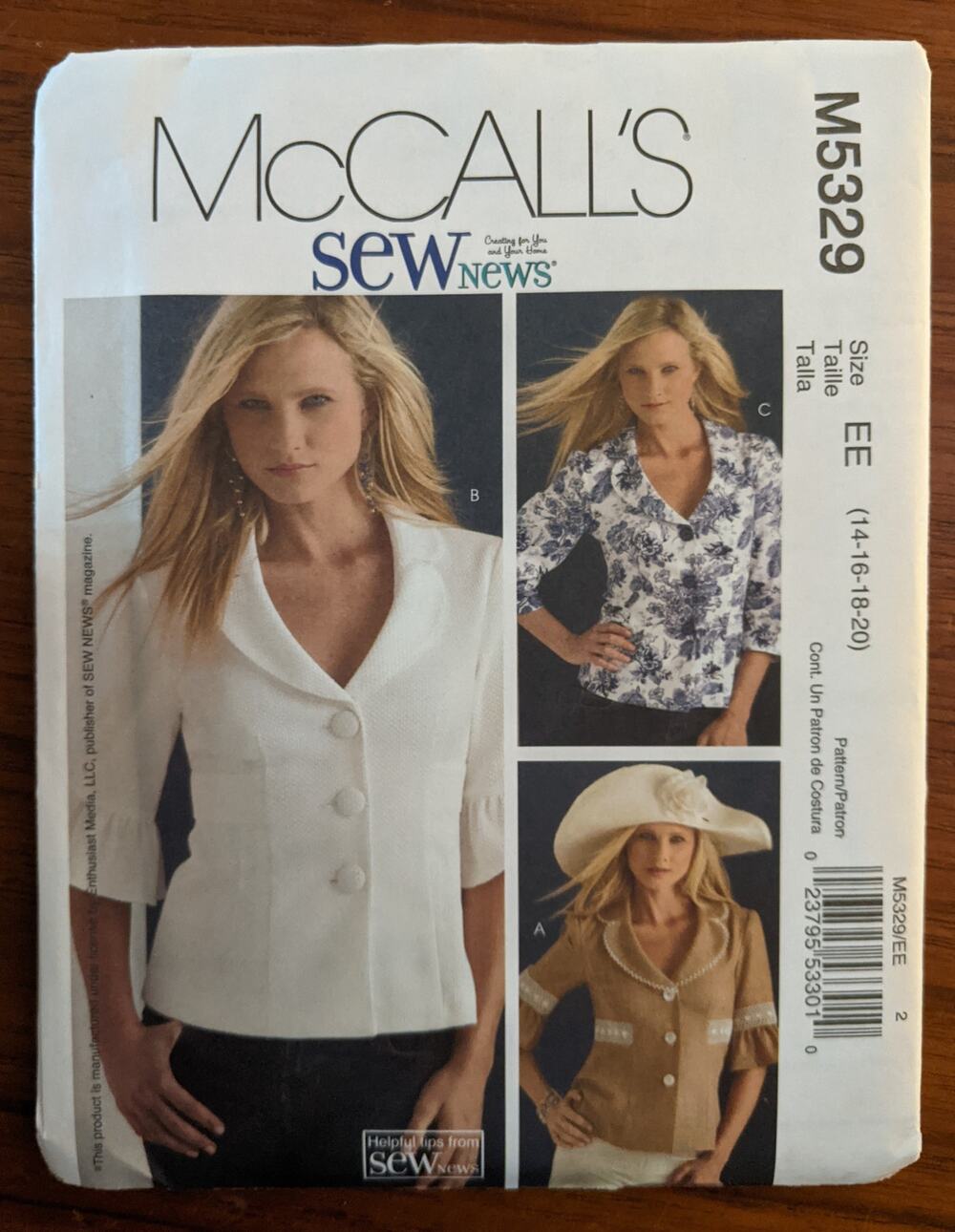 UNCUT McCall's Jacket Size 14-20 Pattern 5329